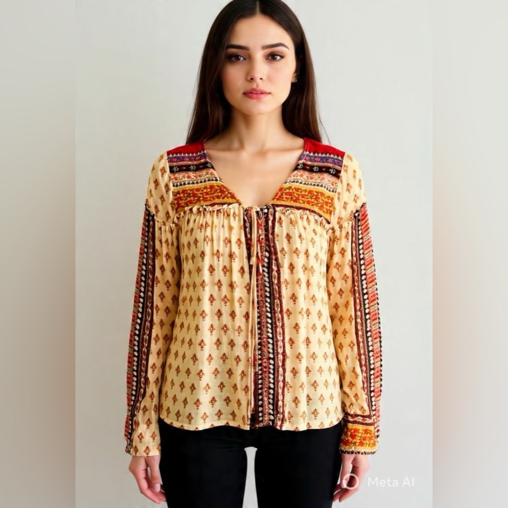 Farm Rio Bohemian Cream and Red Women's Top
